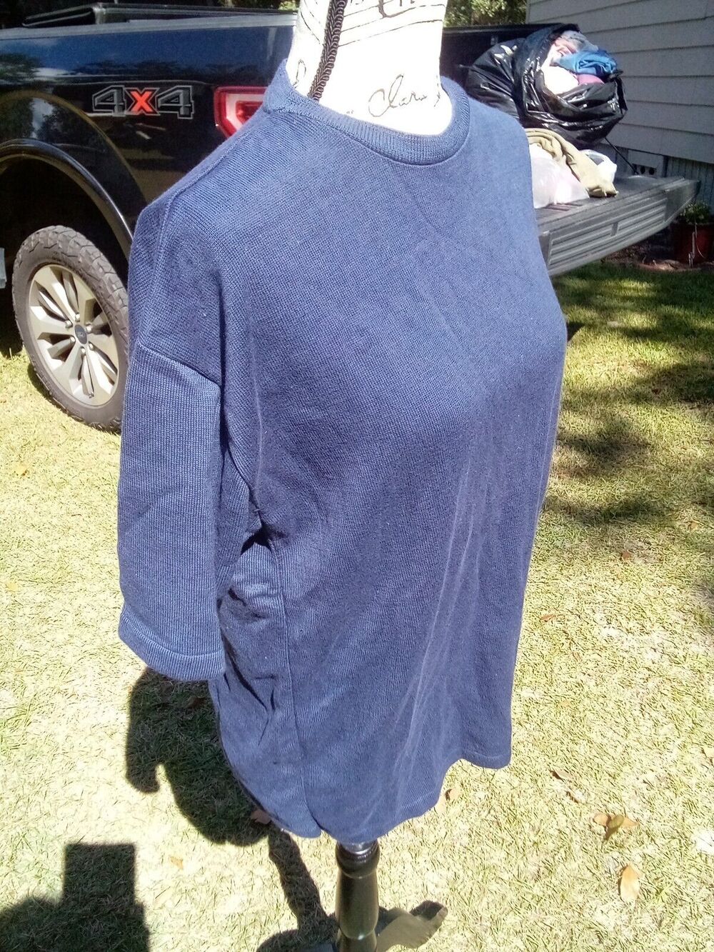 Orvis Women's Short Sleeve Cotton Navy Blue Sweater L
